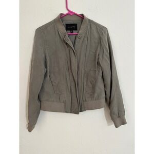 Banana Republic Petite Bomber Jacket Olive Green Zip Front Casual Size S